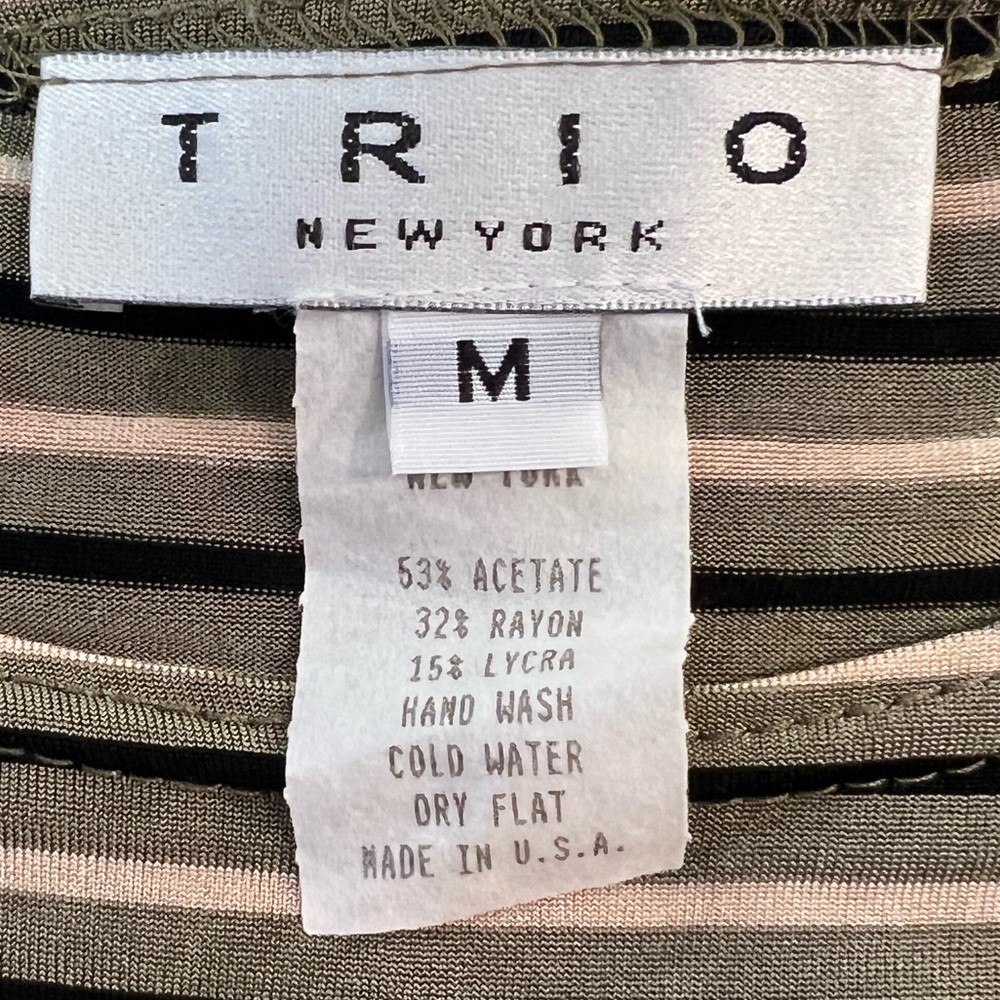 Trio New York Black Olive & Tan Horizontal Striped Scoop Neck Top Size: M - Picture 4 of 5
